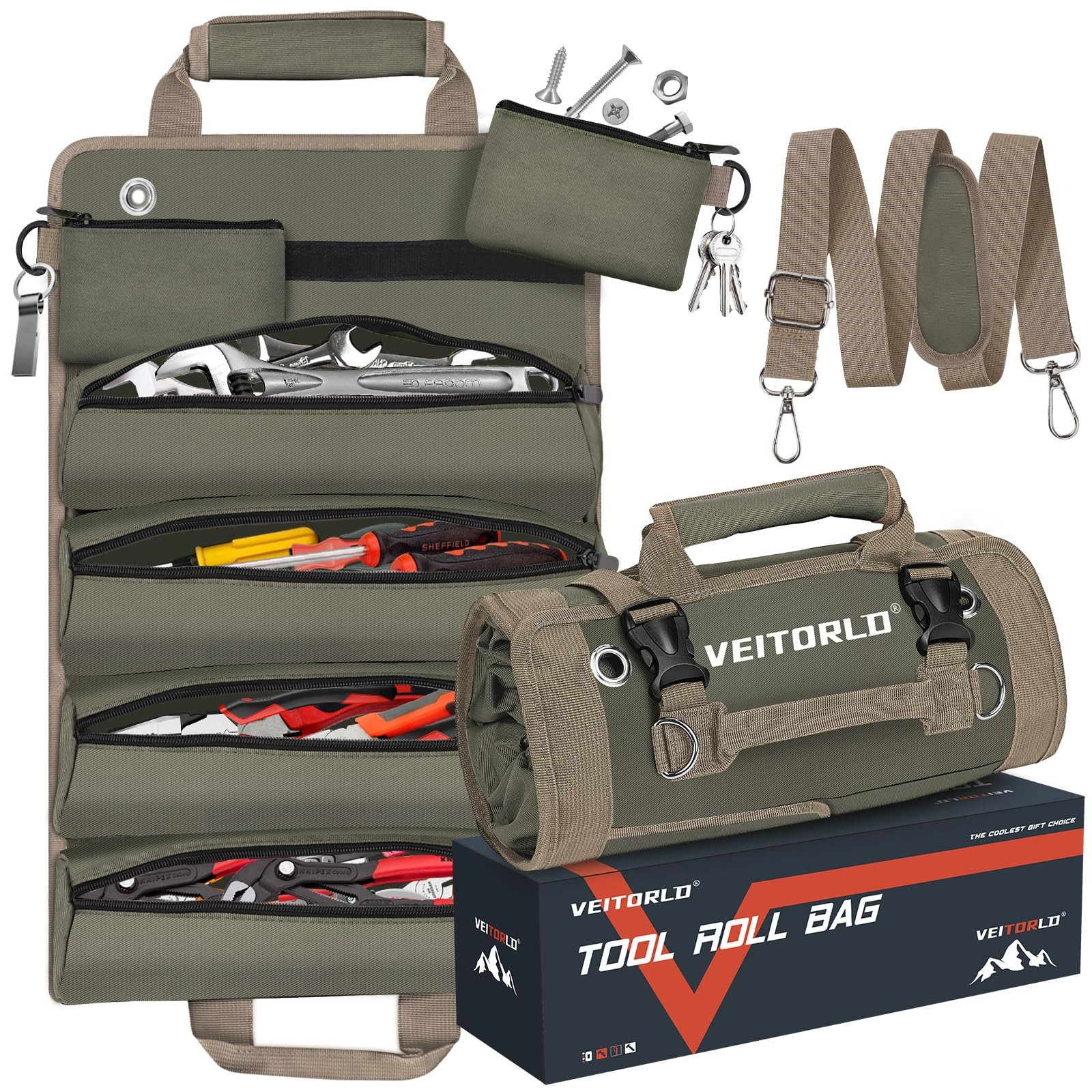 Tool Roll Up Bag Portable Box Storage Heavy Duty Organizer Detachable Pouch
