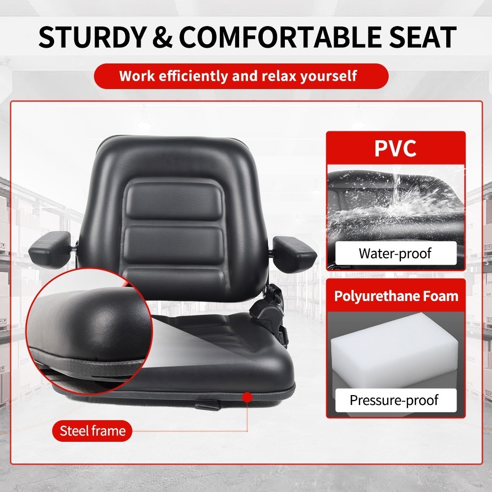 Universal Tractor Forklift Seat Excavator Adjustable Backrest Armrest Safty Belt