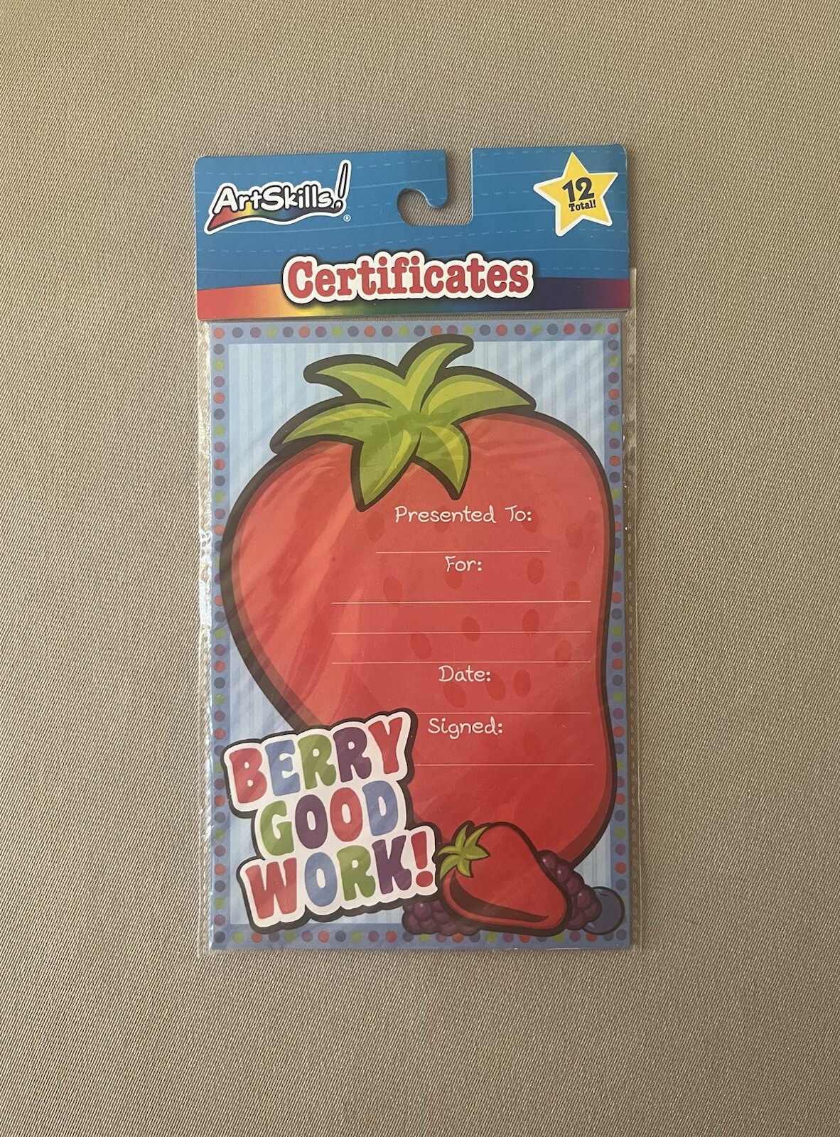 Pack Of 12 Berry Good Work Student Certificates~5 1/2” X 7 1/2”, New In Package!