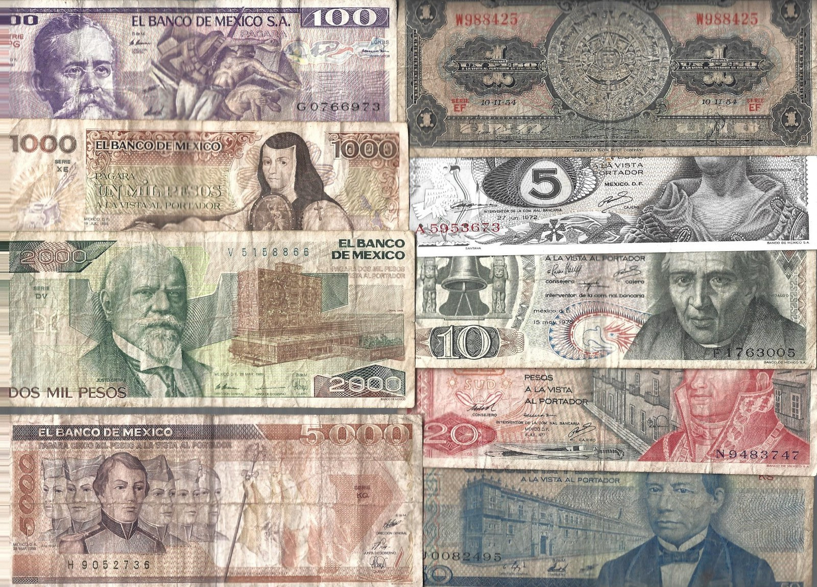 Mexico 🎯 assorted set of (9) withdrawn Mexican banknotes ✨ lot #4856