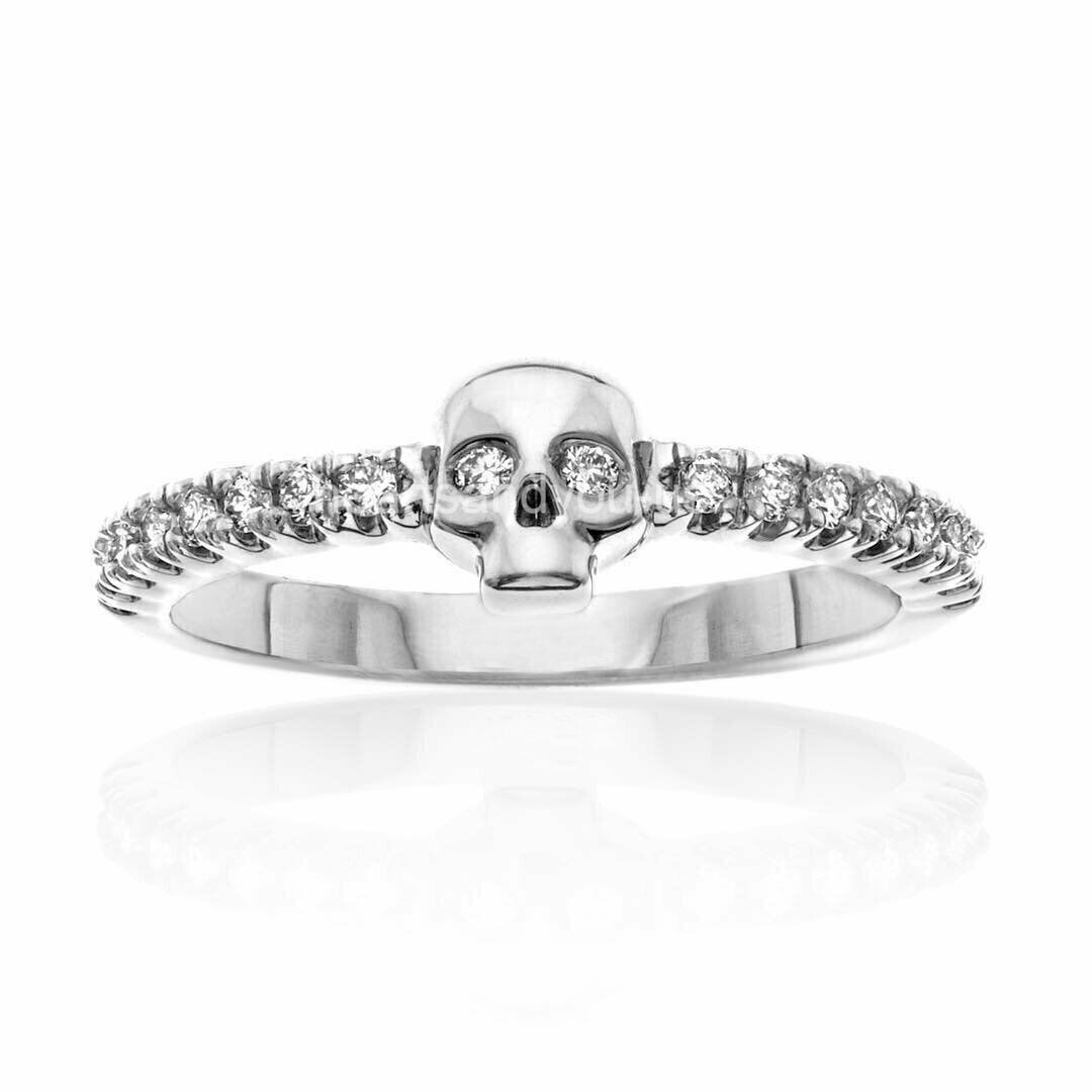 1Ct Round Cut Simulated Diamond Skull Skeleton Gothic Ring 14K White Gold Plated