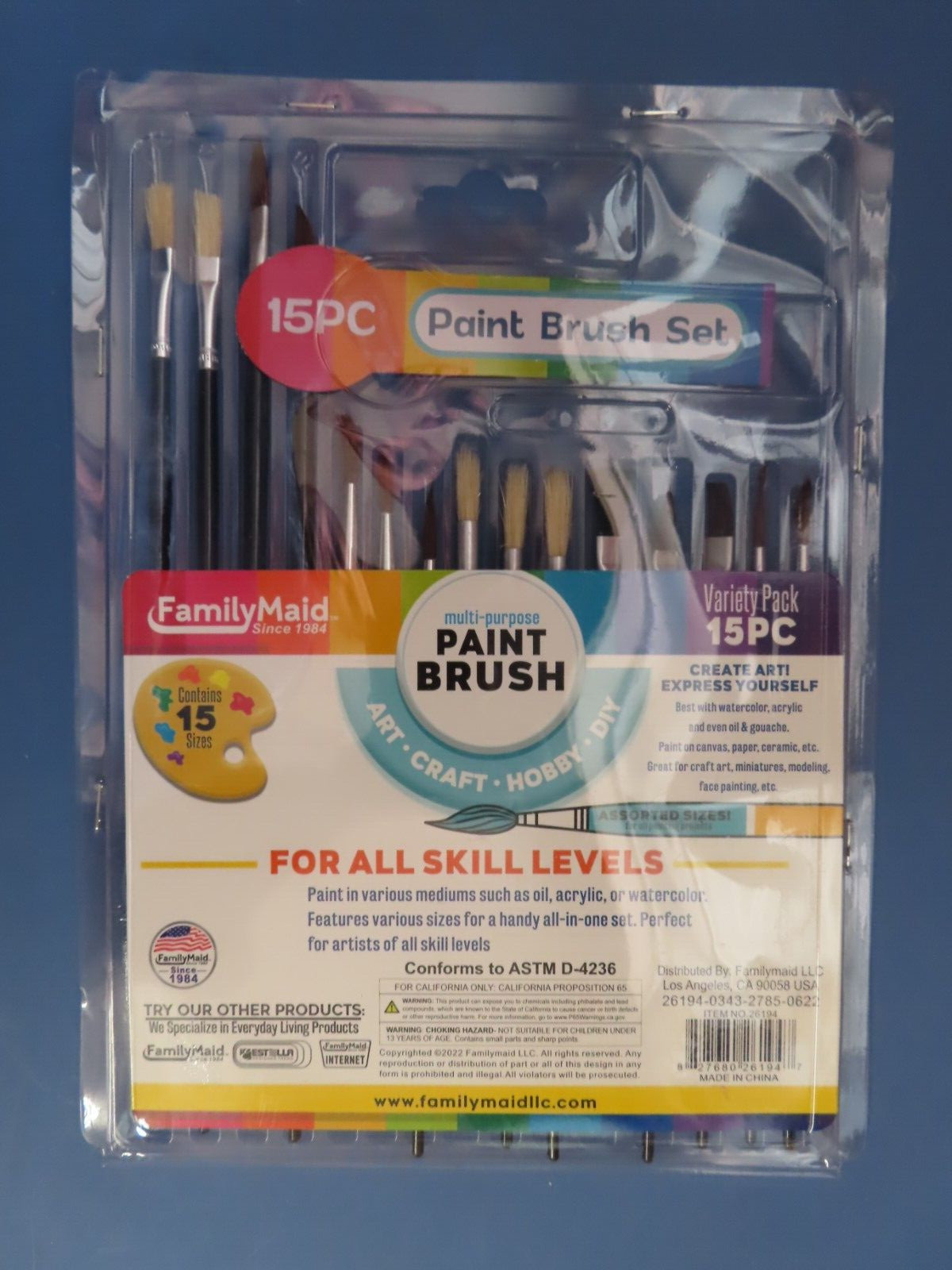 FamilyMaid 15 piece Multi purpose Paint Brushes Variety pack #26194  NEW
