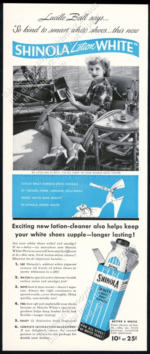 1942 Lucille Ball photo Shinola shoe polish vintage print ad