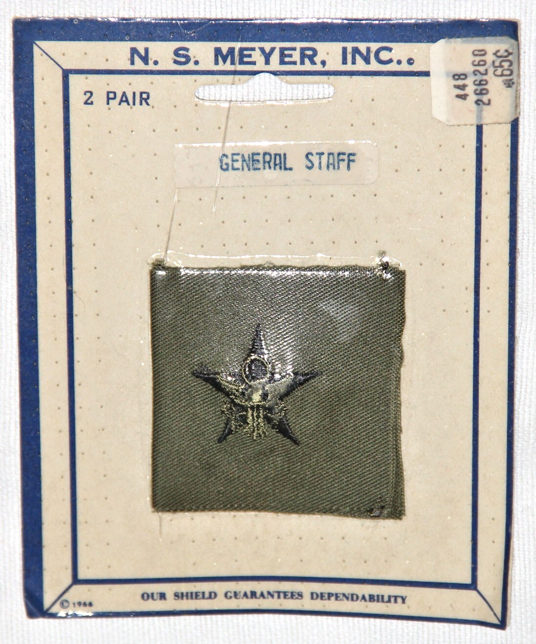 ORIGINAL VIETNAM GENERAL STAFF CLOTH COLLAR INSIGNIA, NEW IN N.S. MEYER PACKAGE