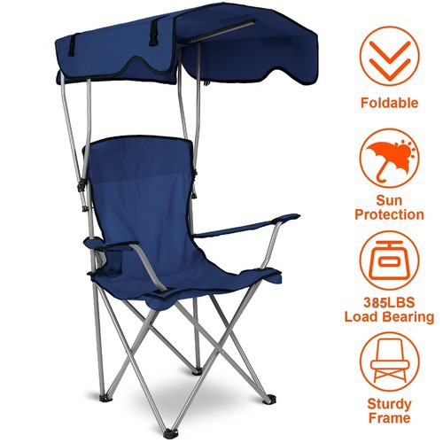 Outdoor Foldable Beach Camping Chair With Canopy Shade Fishing Picnic Chair