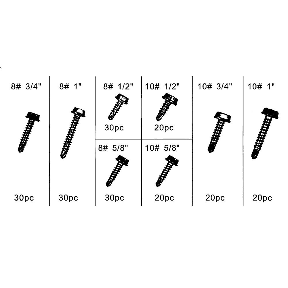 10024 Hex Self Tapping Screw Assortment 200piece Silver Model Number Cp10024