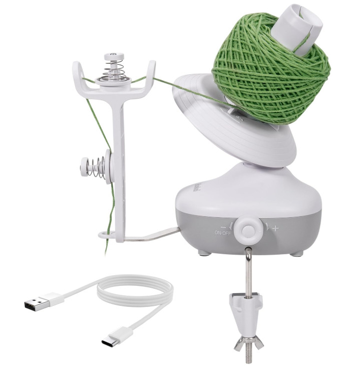 Bobinadora eléctrica de lana para tejer, compacta, velocidad ajustable blanca