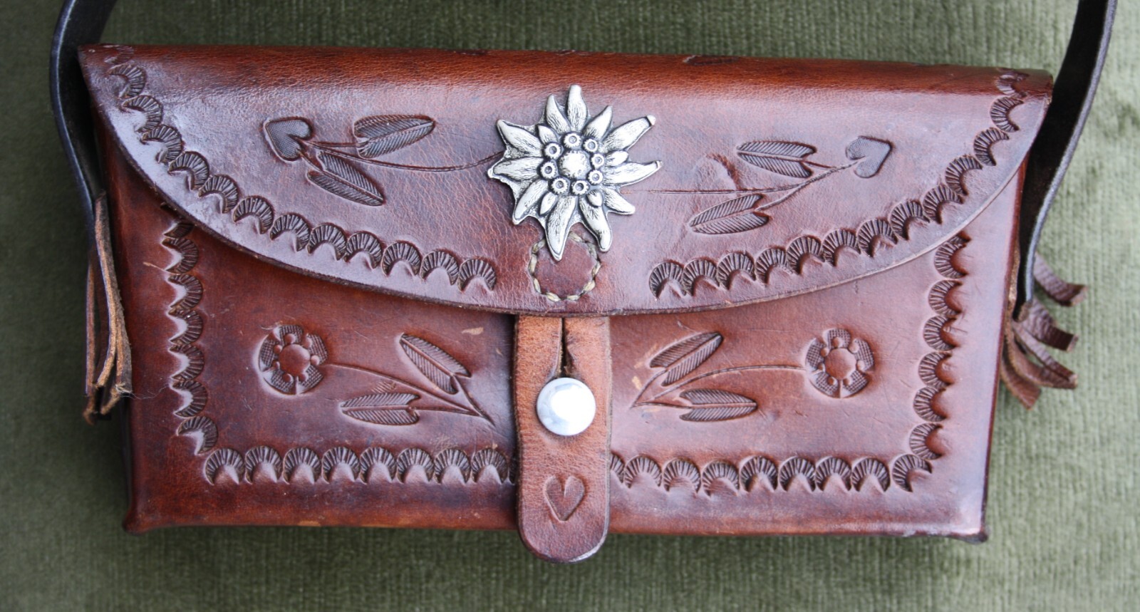 Vintage Swiss Army "EDELWEISS" ammunition bag, leather, belt-belt.