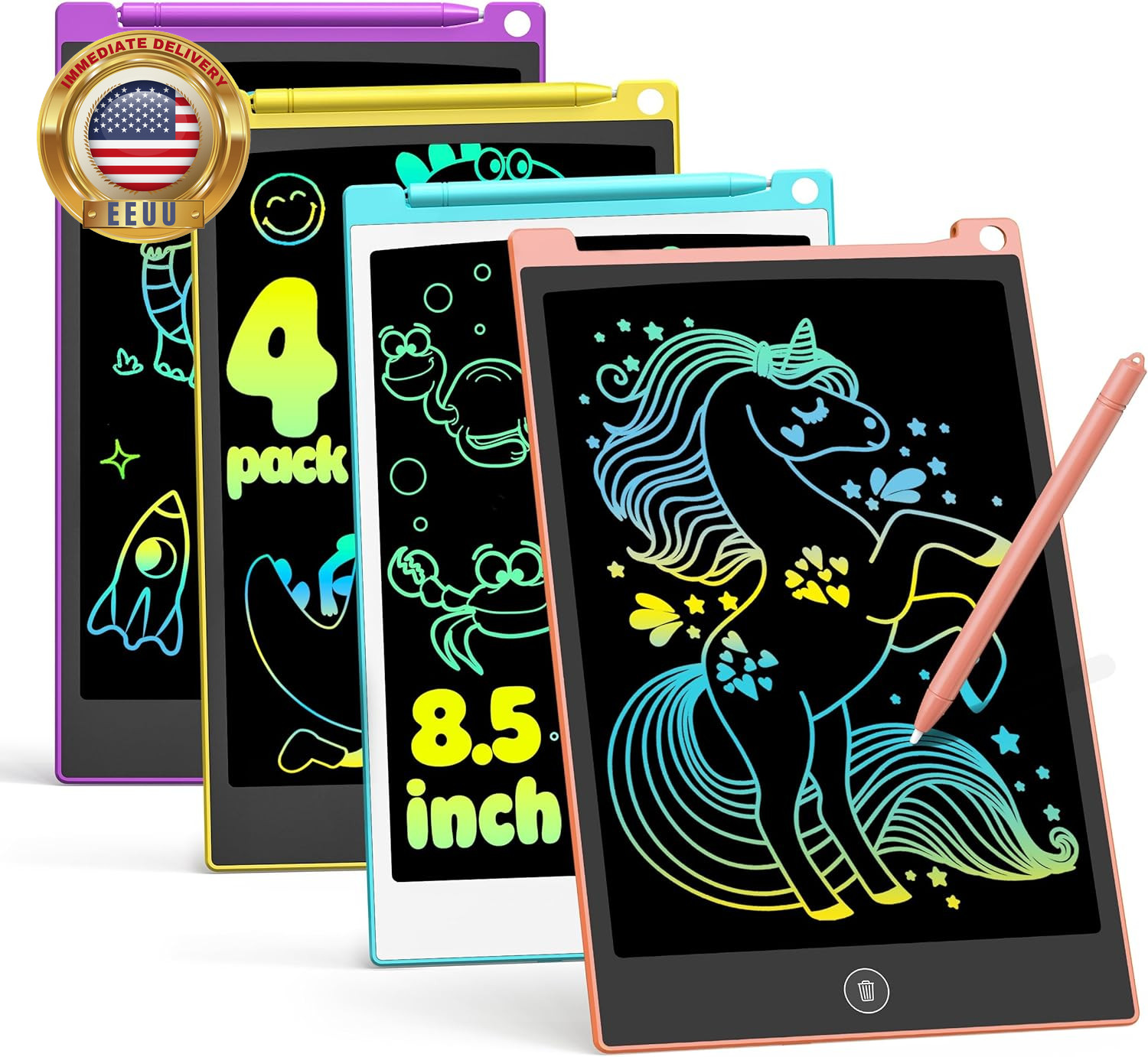 4 Pack LCD Writing Tablet, 8.5 Inch Colorful Drawing Board, Kids Travel Games Ac