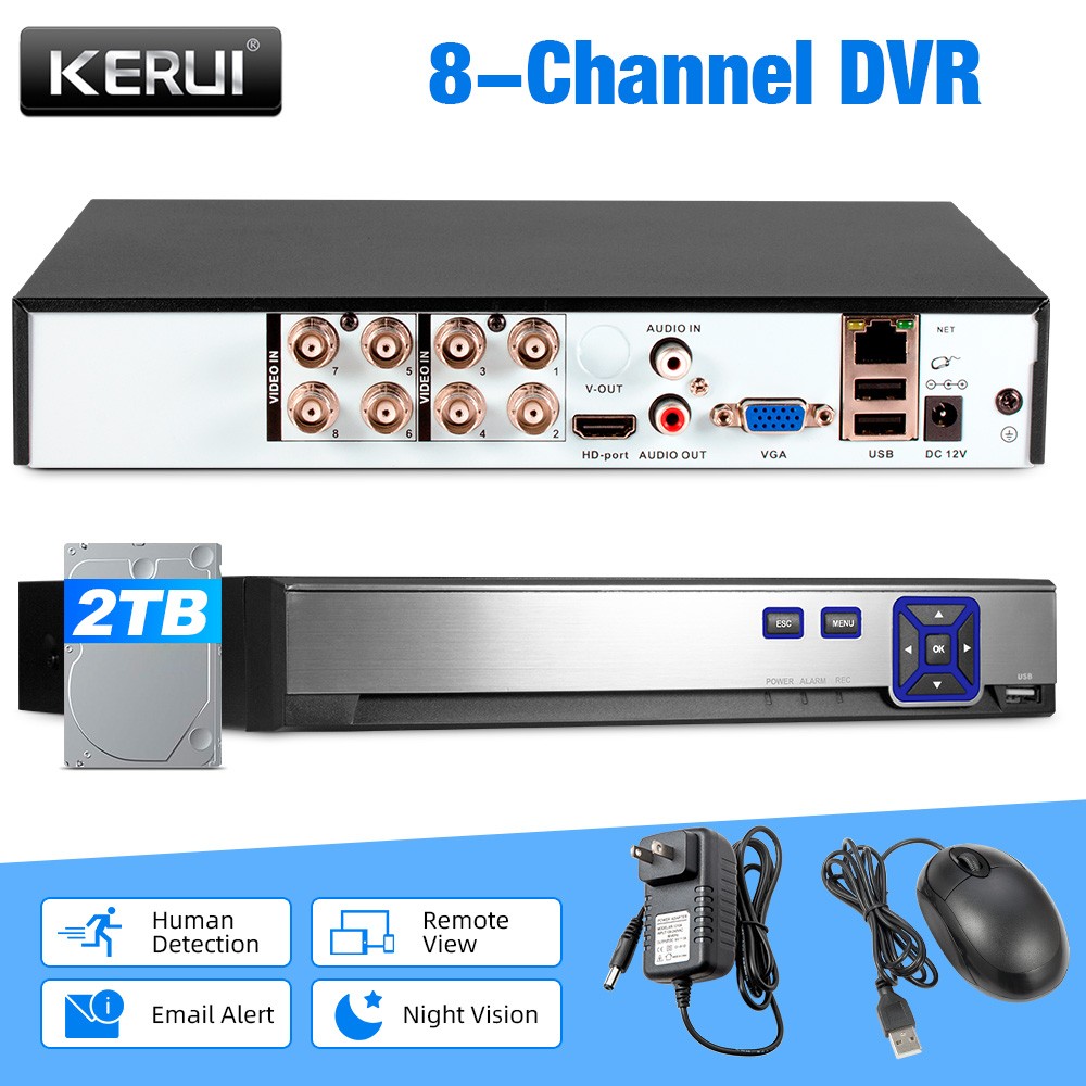 Hybrid 6-in-1 8 Channel DVR H.265+ 1080P Security Camera Recorder 2TB Hard Drive