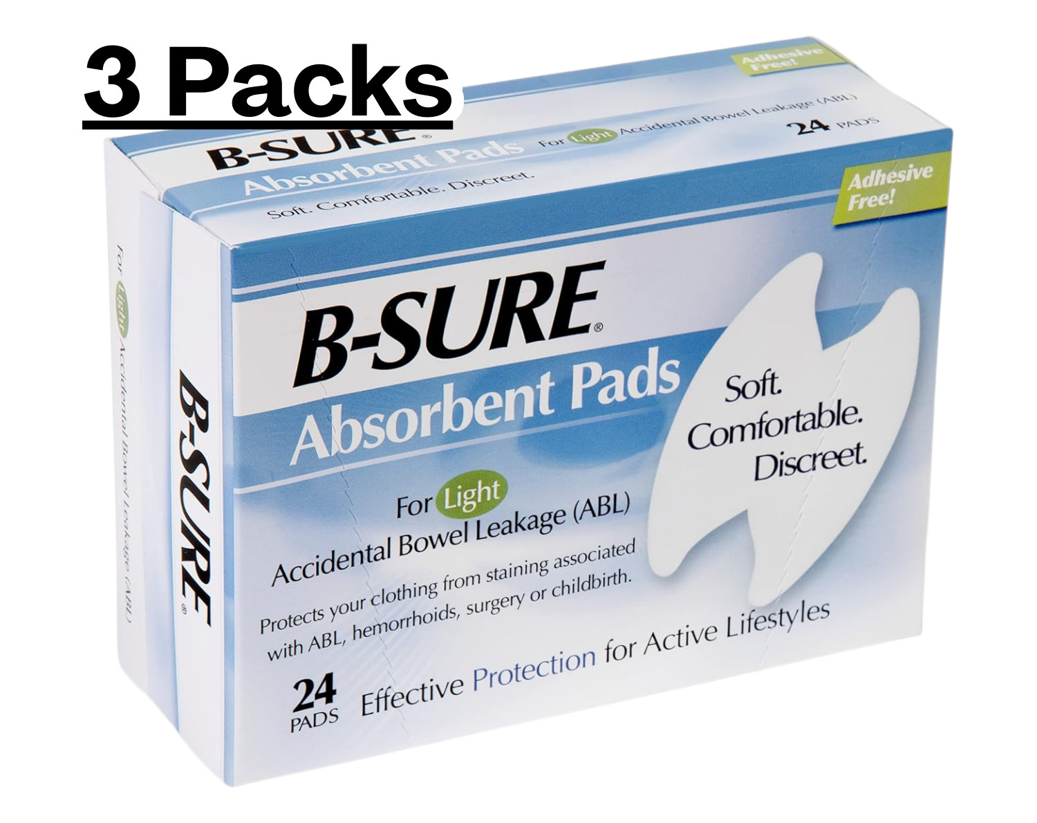 3 packs B-Sure Anal Leakage Pads Box of 24 Pads-72 Incontinence pads, Free ship