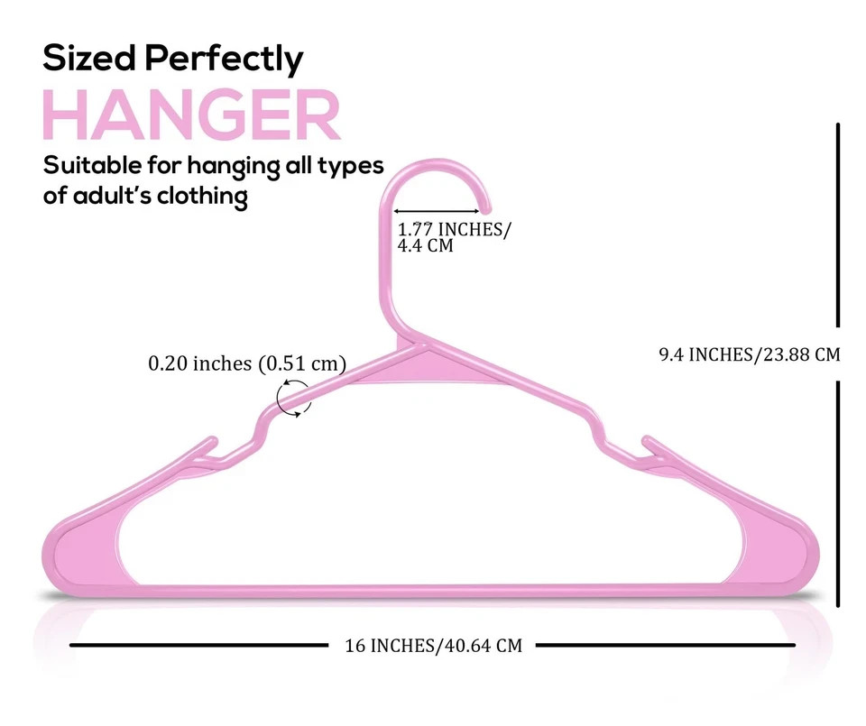 50 Pack Plastic Hangers - Durable Space Saving Closet Organizers Pink