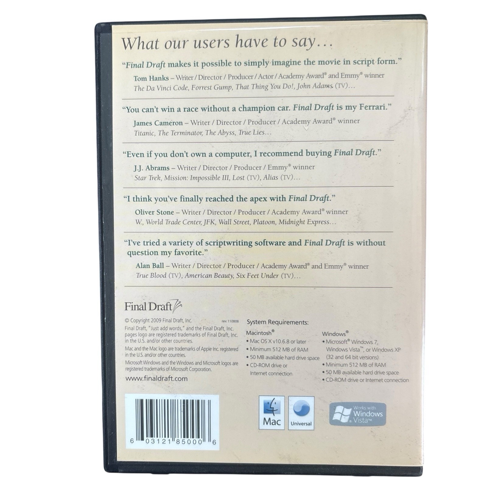 Final Draft Professional Scriptwriting Software Version 8 MAC Windows PC CD 2009
