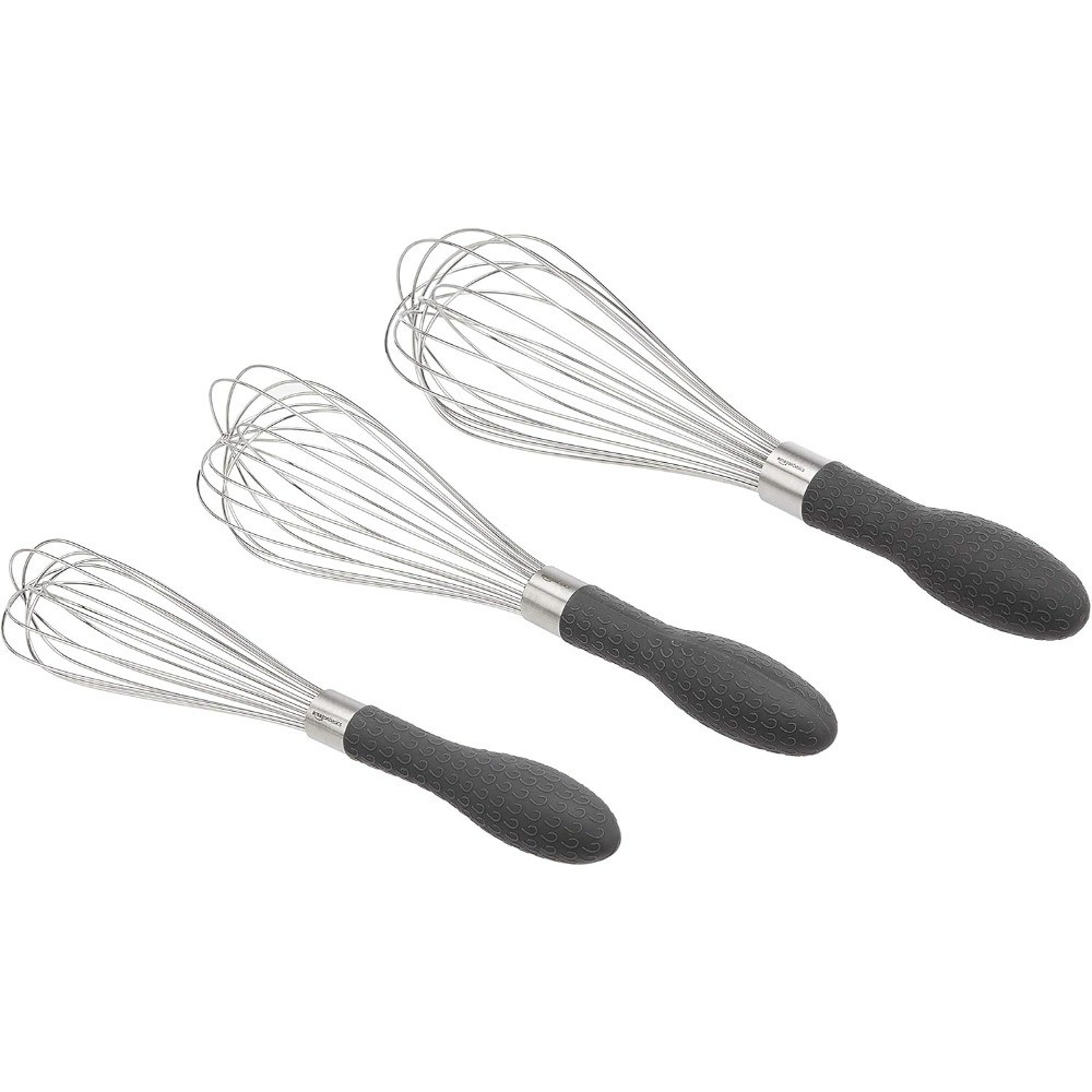 Dishwasher Safe Stainless Steel Wire Whisk Set for Cooking 3 Piece Black and