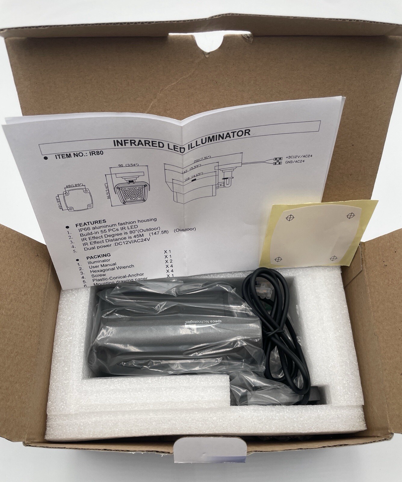 Speco Technologies Ir80 Infrared Led Illuminator,147 Ft.,Ip66