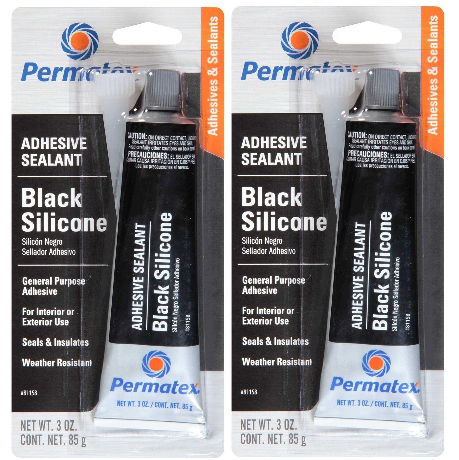 2 Permatex 81158 BLACK RTV SILICONE All-Purpose Adhesive Sealant 3 oz Tube 16B