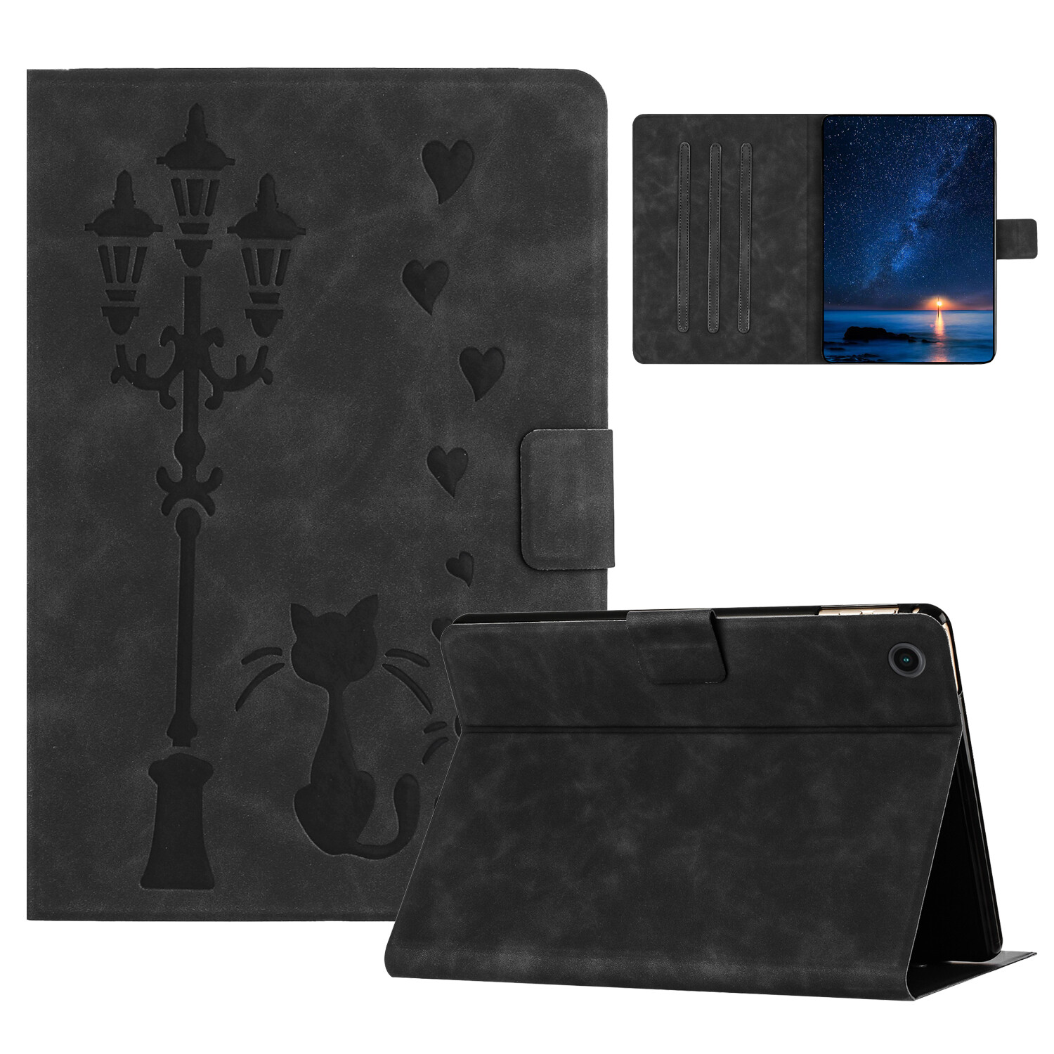 Leather Kitty Pattern Case For Samsung Galaxy Tab A9+ A8 A7 S2 Back Smart Cover