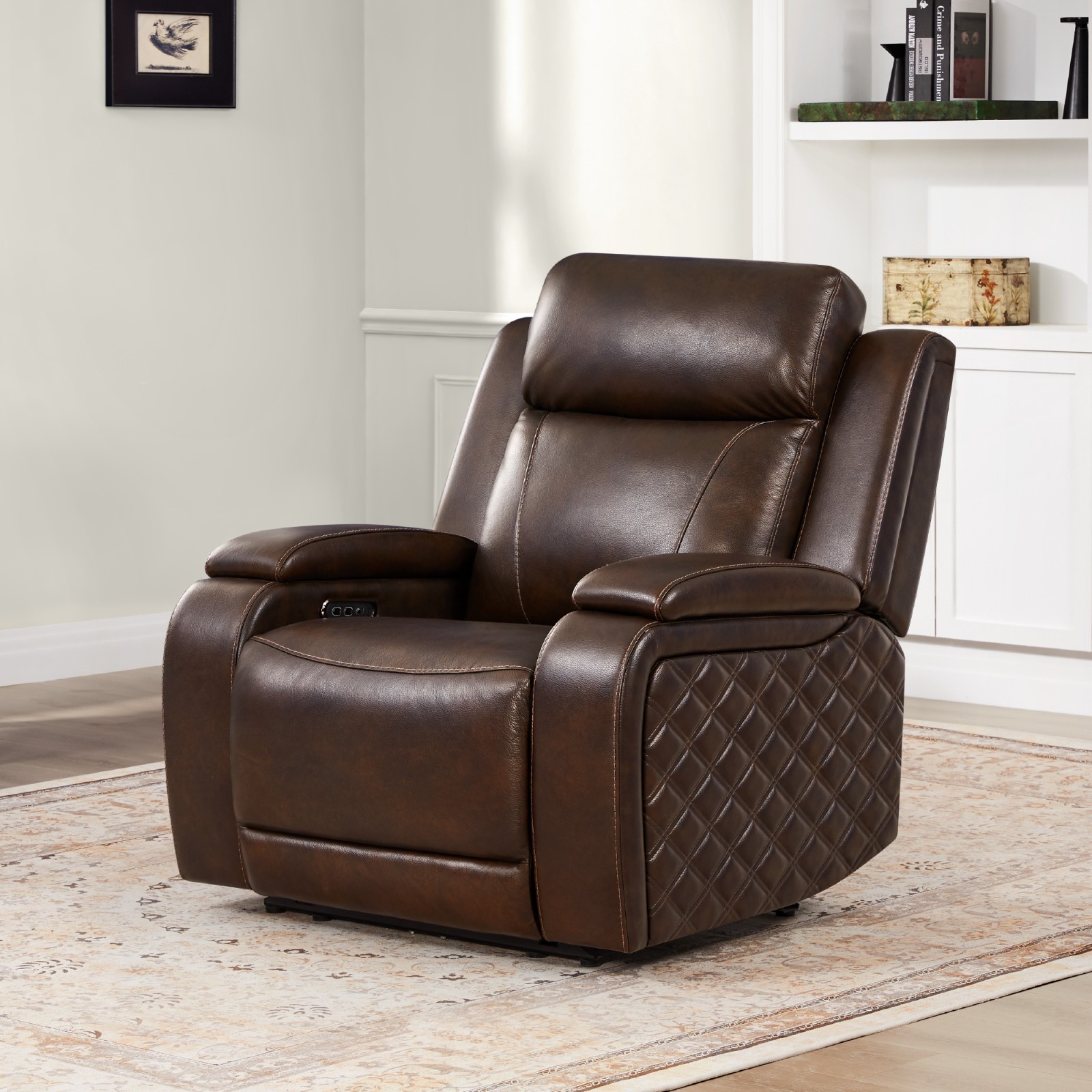 CHITA Genuine Leather Power Recliner Chairs, Zero Gravity Recliner w/ Headrest