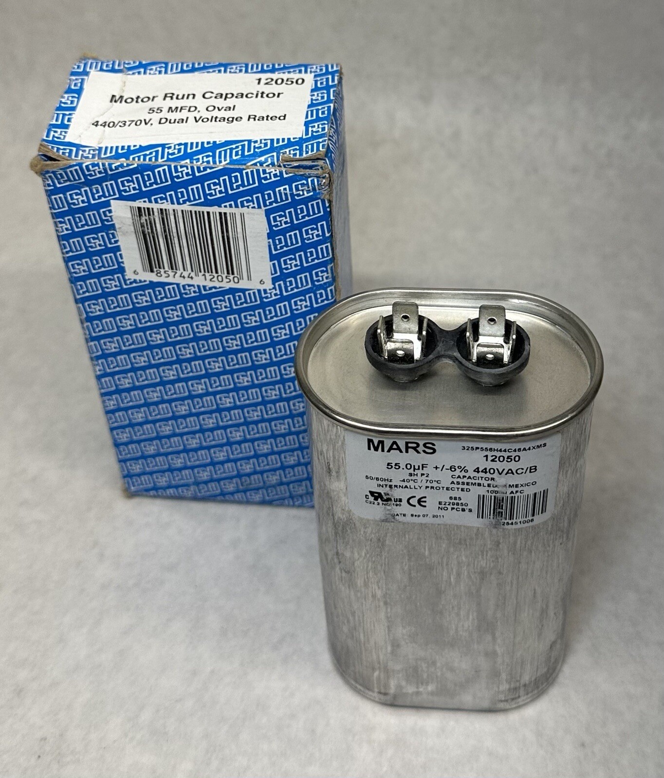 NEW Mars 12050 Motor Run Oval Capacitor, 55 MFD 440/370V Dual Voltage Rated