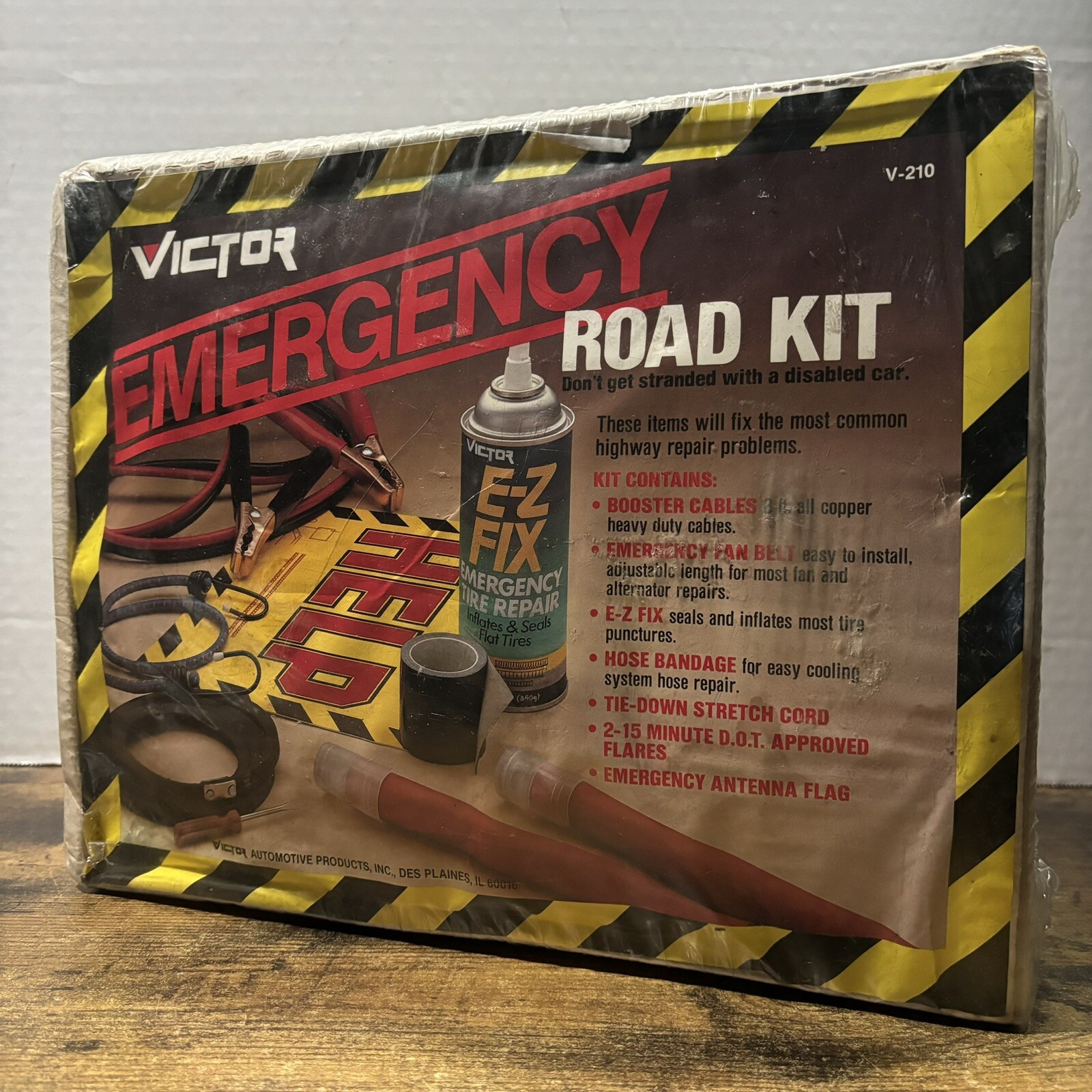 Victor Emergency Road Kit : 7 pc Incl Booster Cables Fan Belt Tire Seal Flares