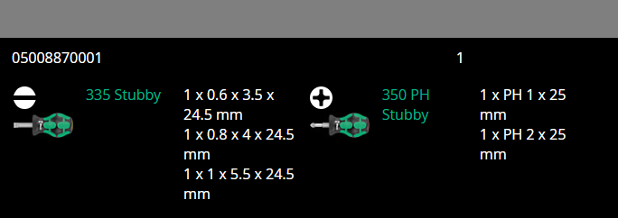 Wera Stubby Set 1 Screwdriver Set 5 Piece 05008870001