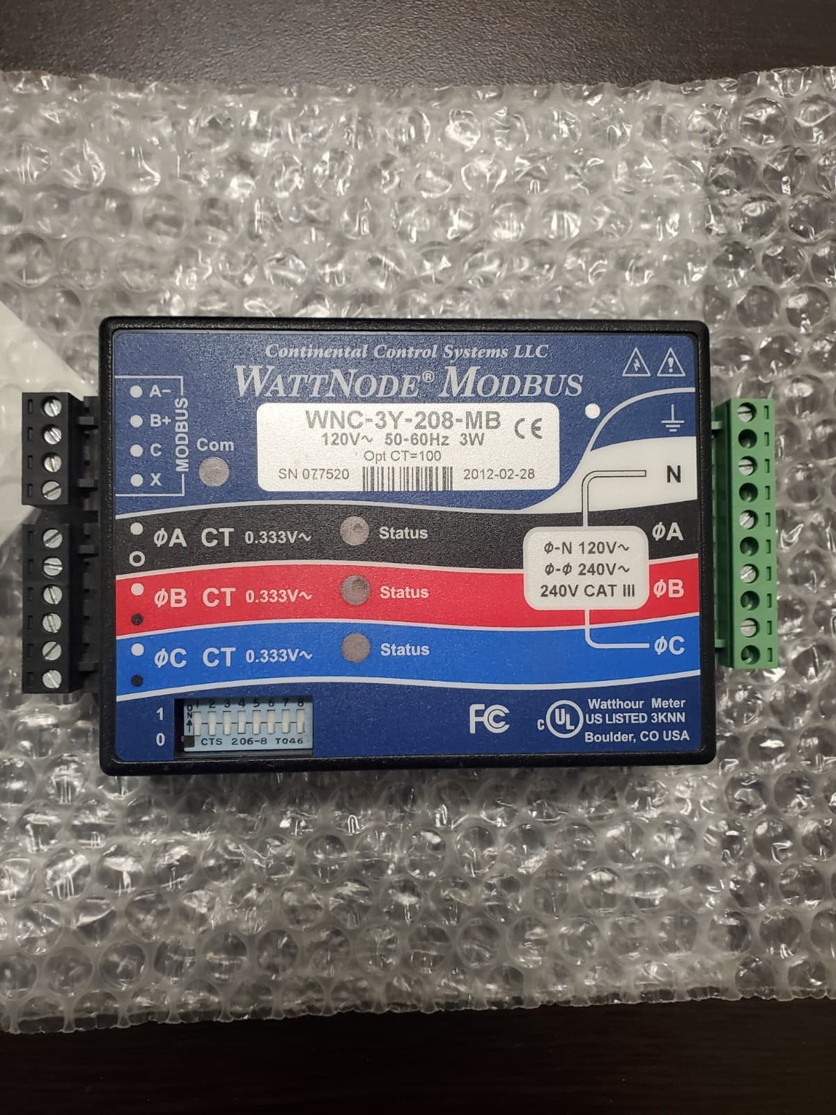 WattNode Modbus Continental Control Systems LLC WNC-3Y-208-MB
