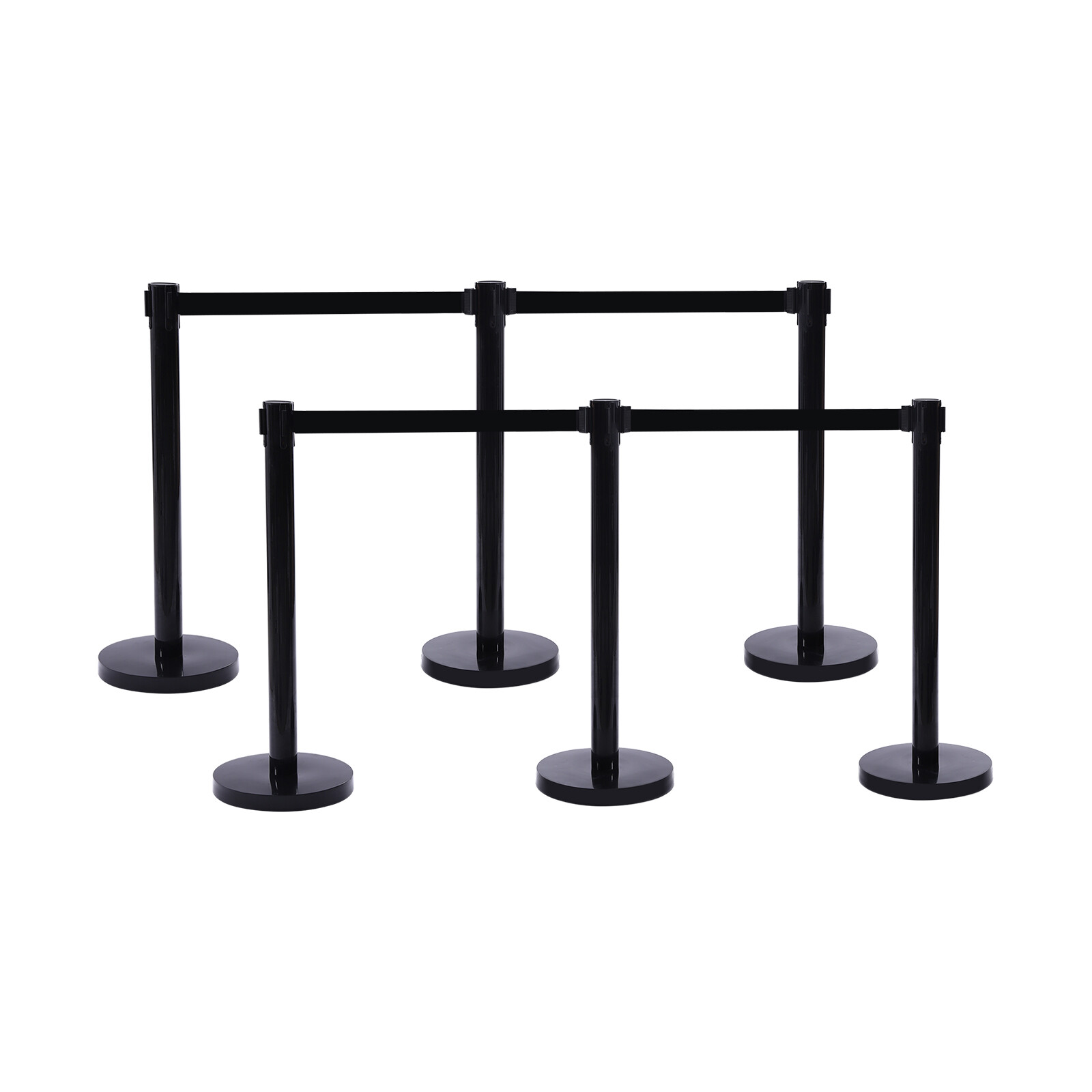 4Pcs Crowd Control Barrier Queue Poles Black Retractable Belt Stanchion Posts