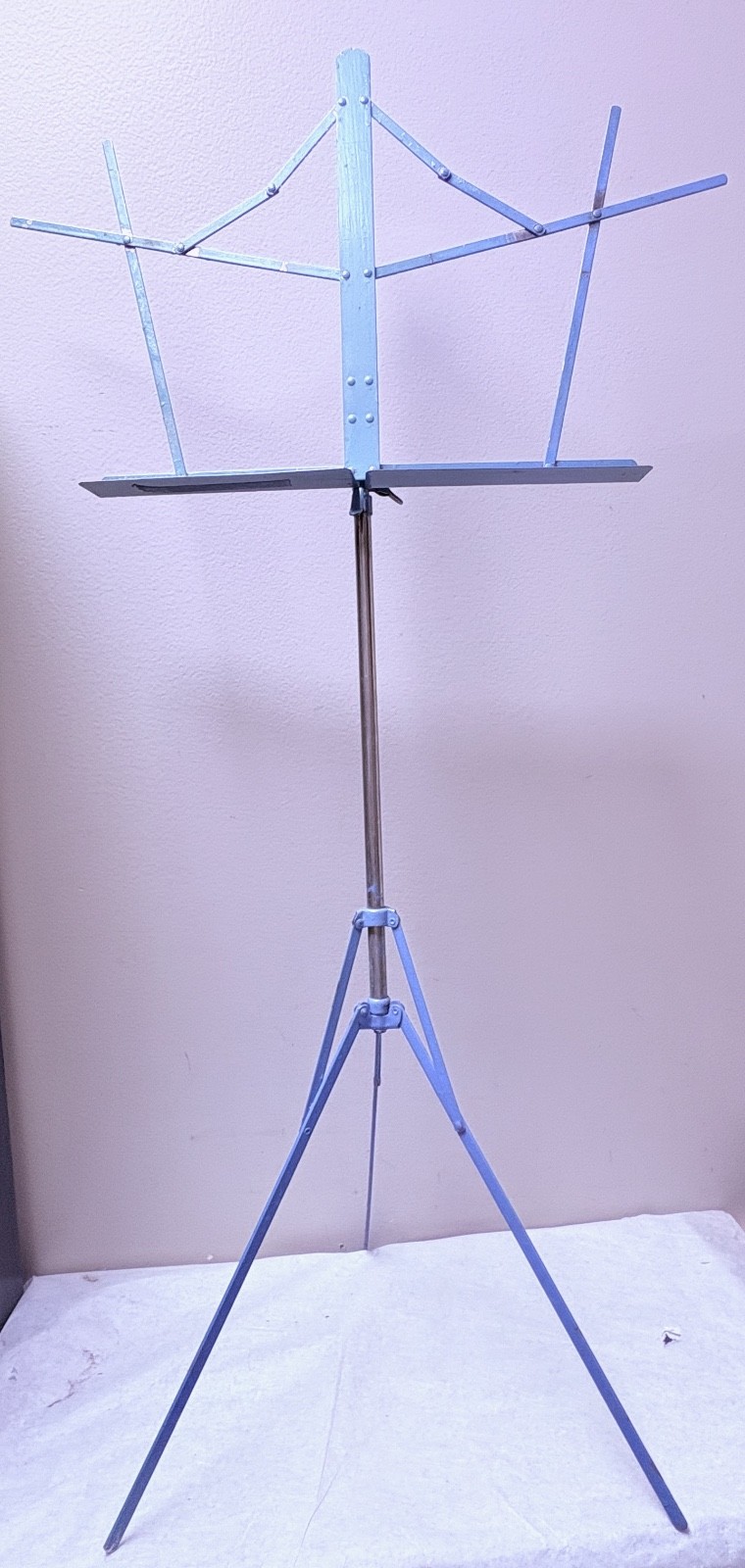 1950s Concert Band Metal Portable Folding Music Stand Painted Blue 53"