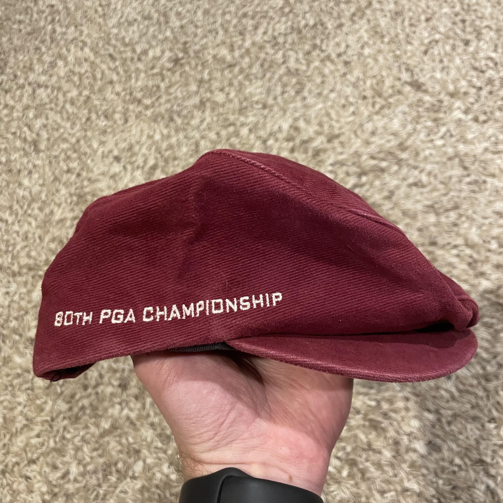 Vintage 80th PGA Championship Sahalee Golf Newsboy Hat Mens S/M Red Drew Pearson