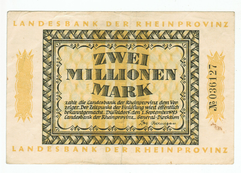 GERMANY BANKNOTE 2 MILLION MARK DUSSOLDORF 1923