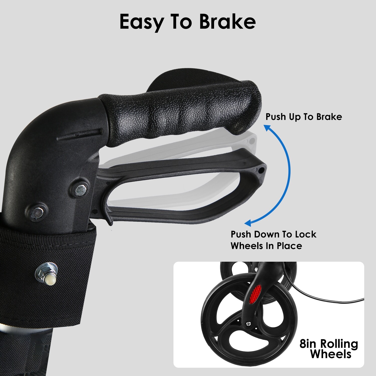 Aluminum Rollator Walker & Seat Backrest Rolling Walker Adjustable Height Walker