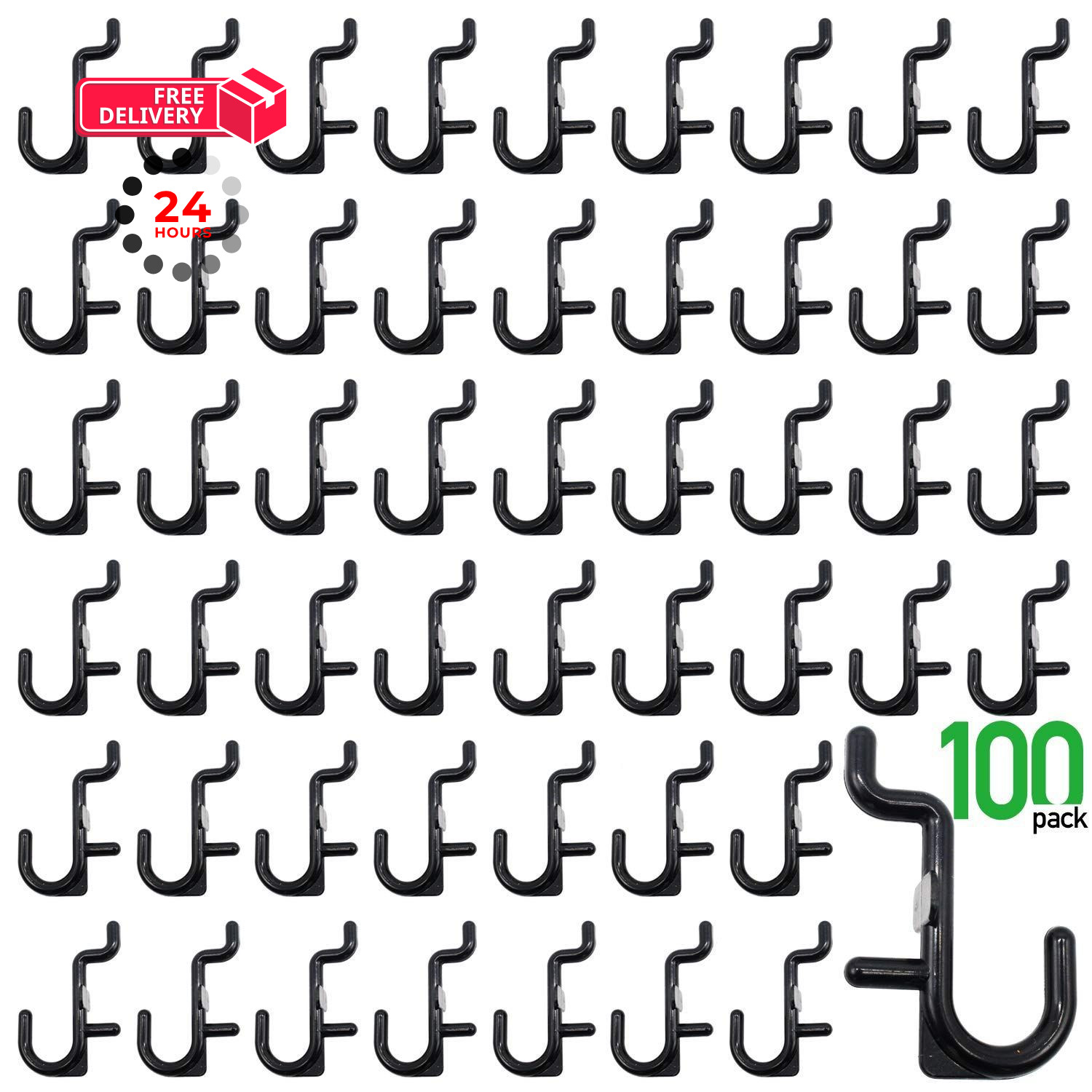 Colorstorm Pegboard Hooks Kit J Hook Assortment 100PK 100PK, Black