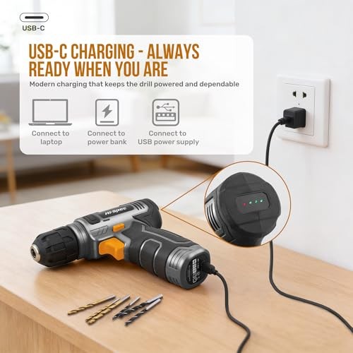 8V Cordless Drill Set & Home Tool Kit – USB Rechargeable 47-Piece Gray