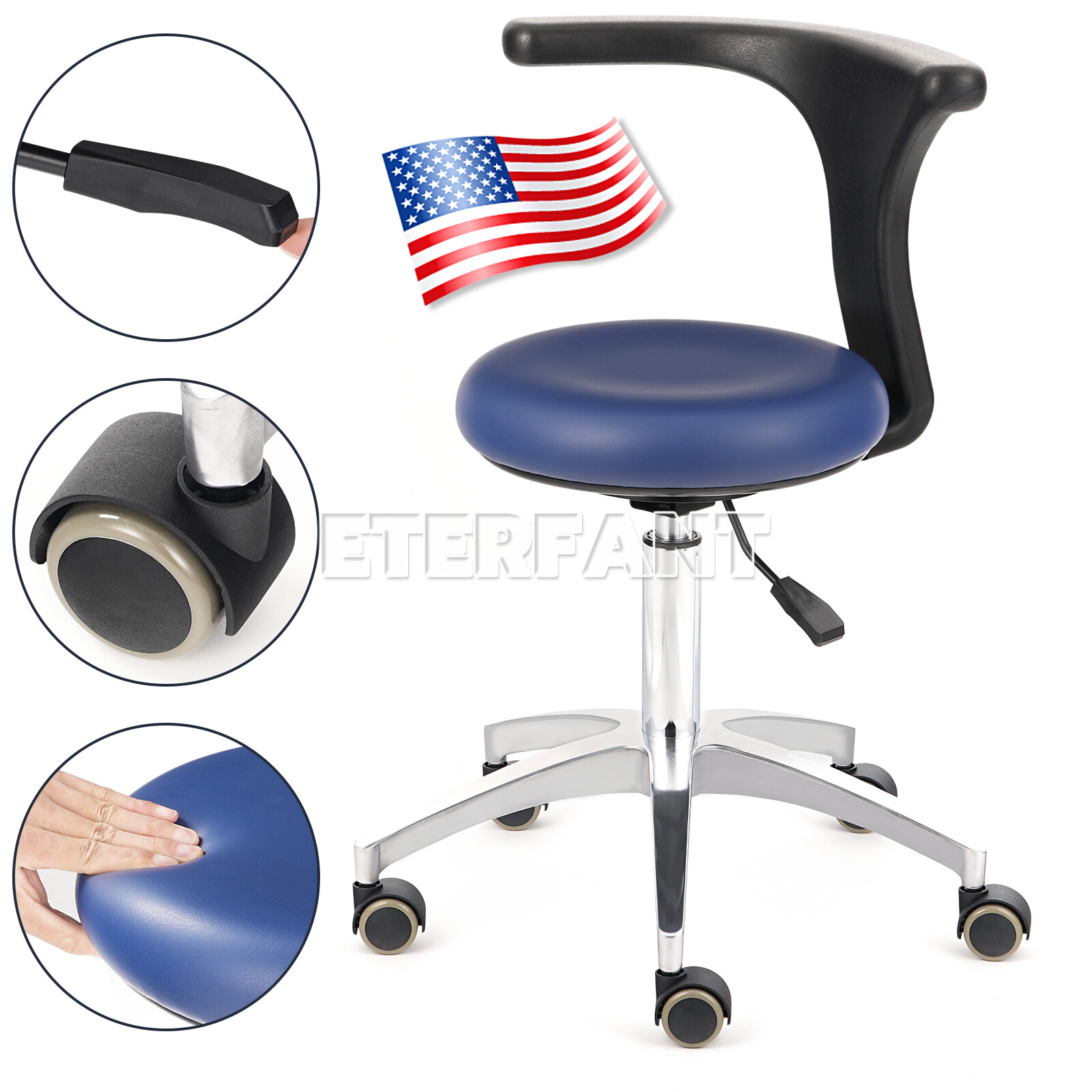 Dental Adjustable Mobile Chair/Medical Microscope Stool Chair with Armrest