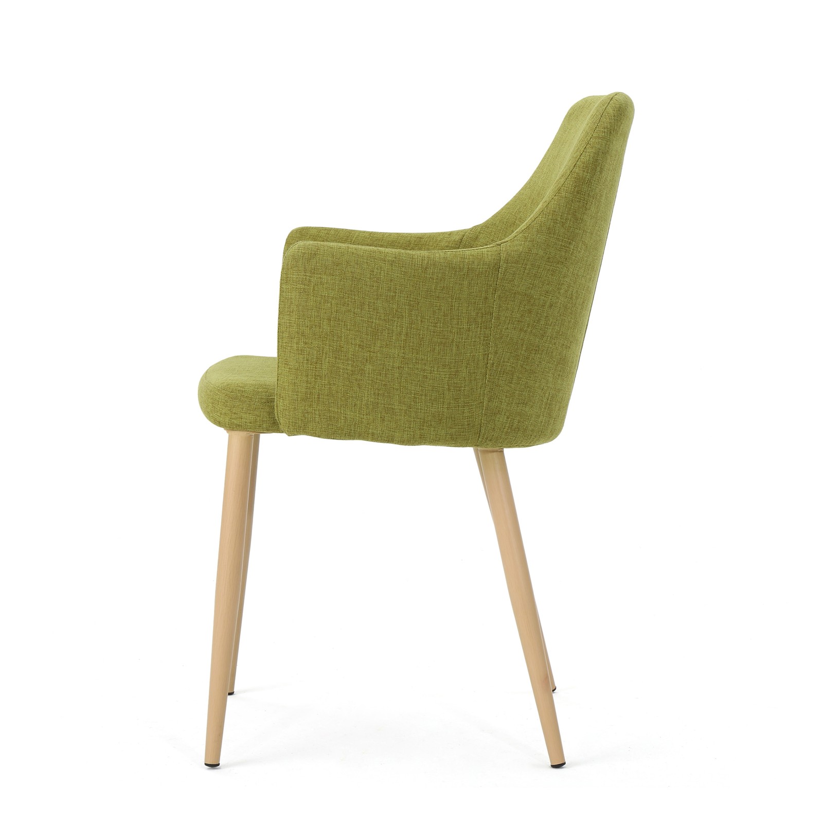 Green Fabric Dining Chairs Set of 2, Wood Finish Iron Frame Contoured Seat