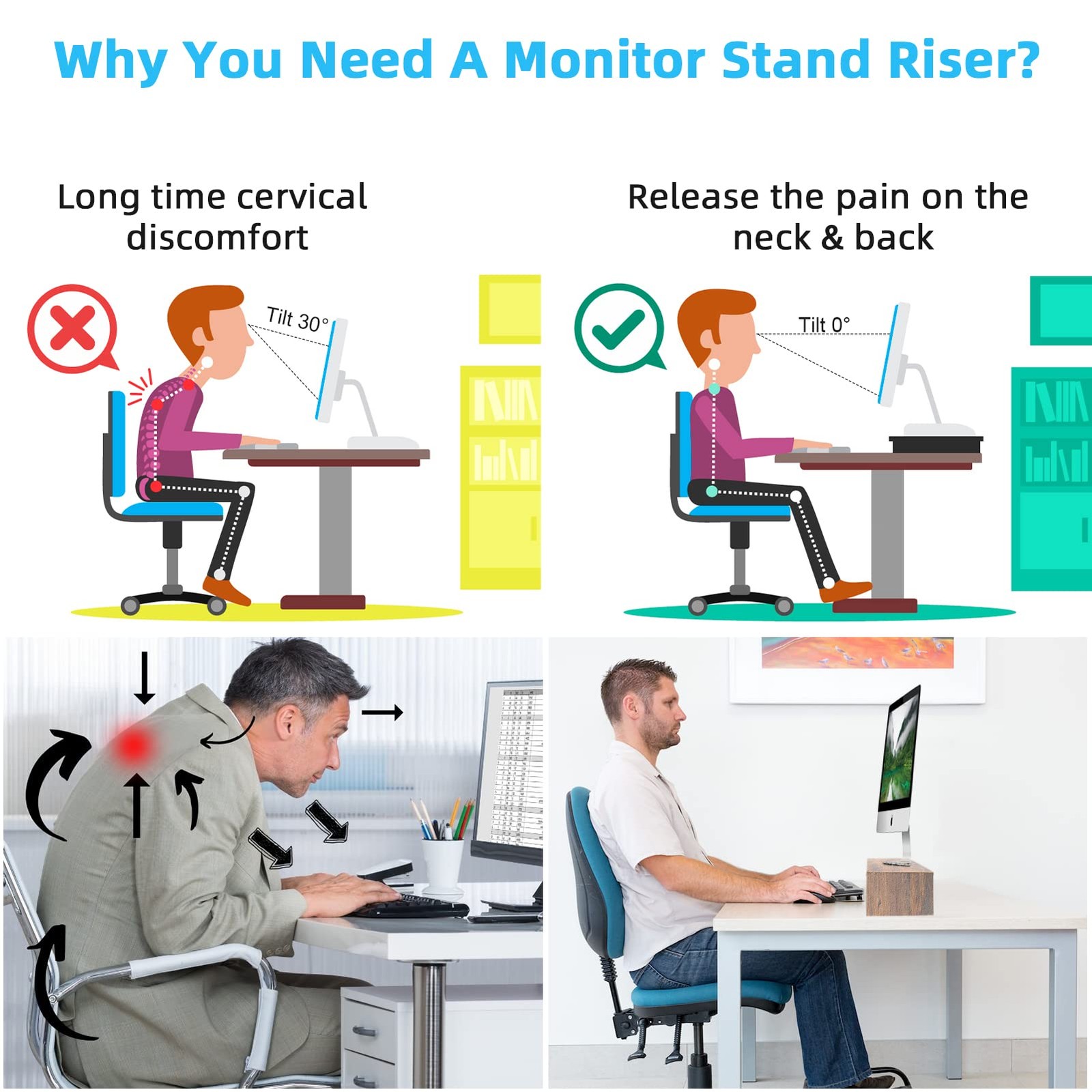 Monitor Stand Riser 16.5 Inch 2 Tier Computer Monitor Stand Printer Shelf Sta