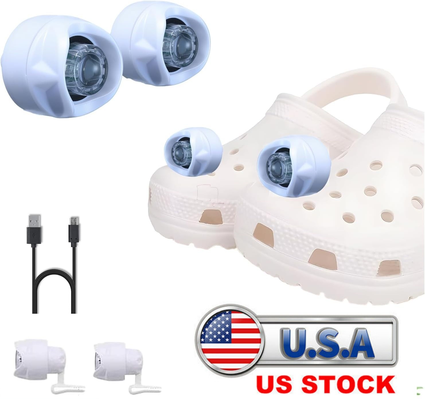 Rechargeable LED Headlights 2-Pack Clip-On Waterproof Shoe Lights New