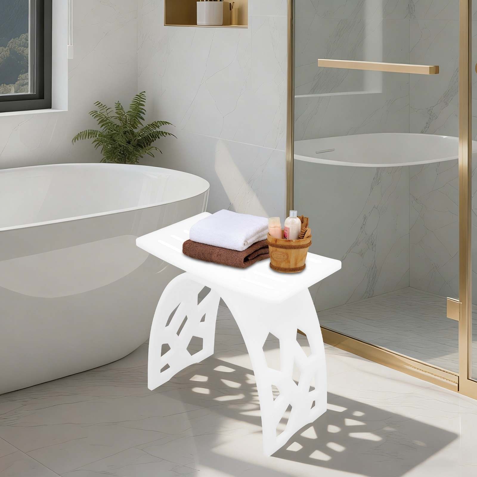 Acrylic Shower Stool Bathroom Bench, Bath Stool with Water Leaking Channel
