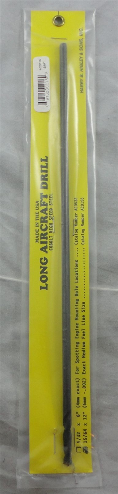 Higley & Sons 15/64x12" Long Aircraft Drill Bit (Medium Fuel Line Size)