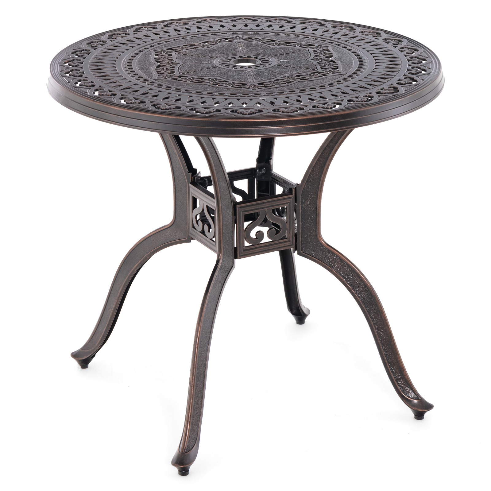 31.5" Cast Aluminum Table Patio Round Dining Table with 2" Umbrella Hole