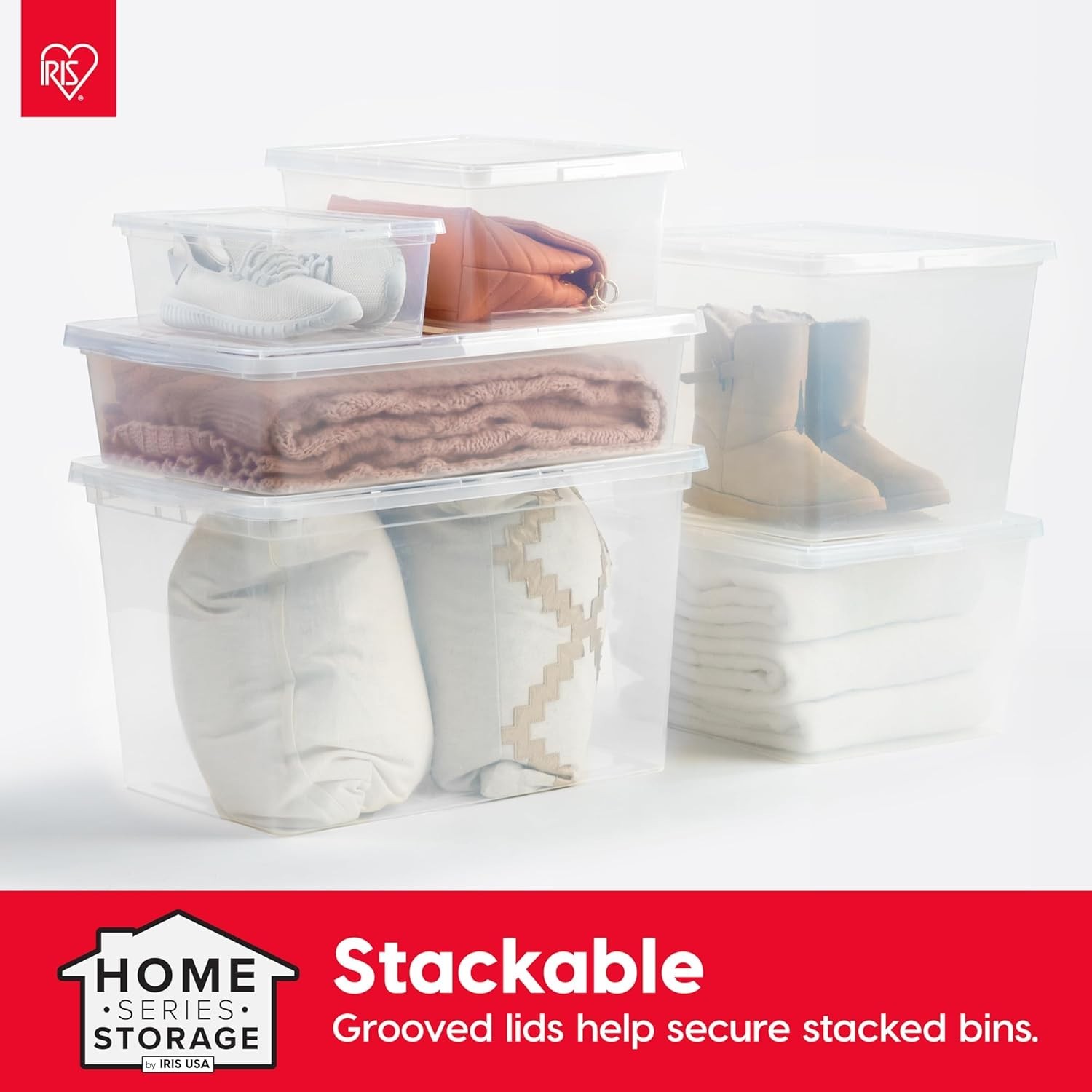 4-Pack Storage Bins with Lids, 36 Quart, Clear Stackable Containers Box Organ...