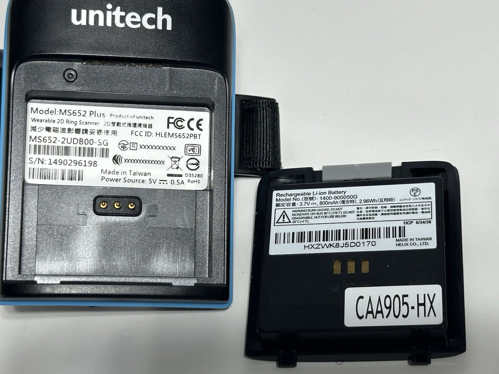 Unitech MS652 PLUS WEARABLE 2D RING SCANNER, MS652-2UDB00-SG Bluetooth