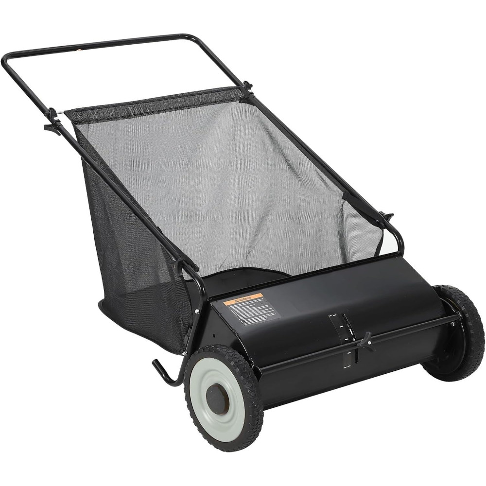 Pro 26" Push Lawn Sweeper 7 Cu Ft 4 Brushes Adjustable Heavy Duty Yard Cleaner