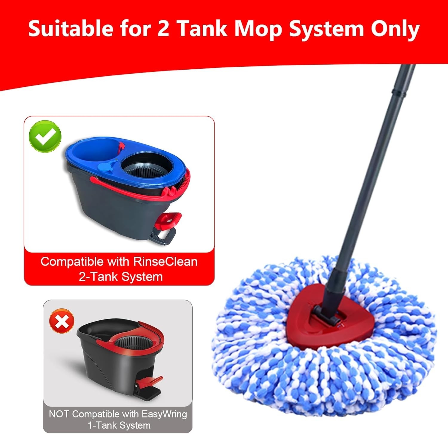 4 Pack Spin Mop Replacement Heads Compatible with O Cedar RinseClean 2 Tank Syst