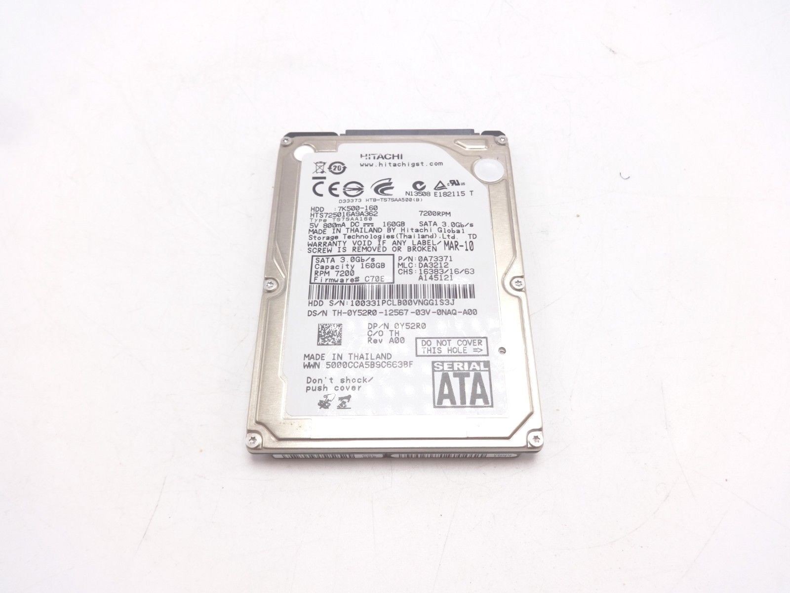 Dell Y52R0 160GB SATA 7200RPM 2.5" LT HTS725016A9A362 0A73371 7K500-160