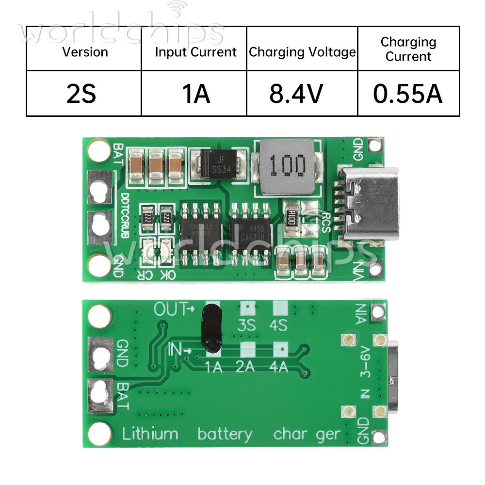 2S/3S/4S 1-4A Boost Module Li-ion Polymer Battery Charging Module Type-C DC3-6V