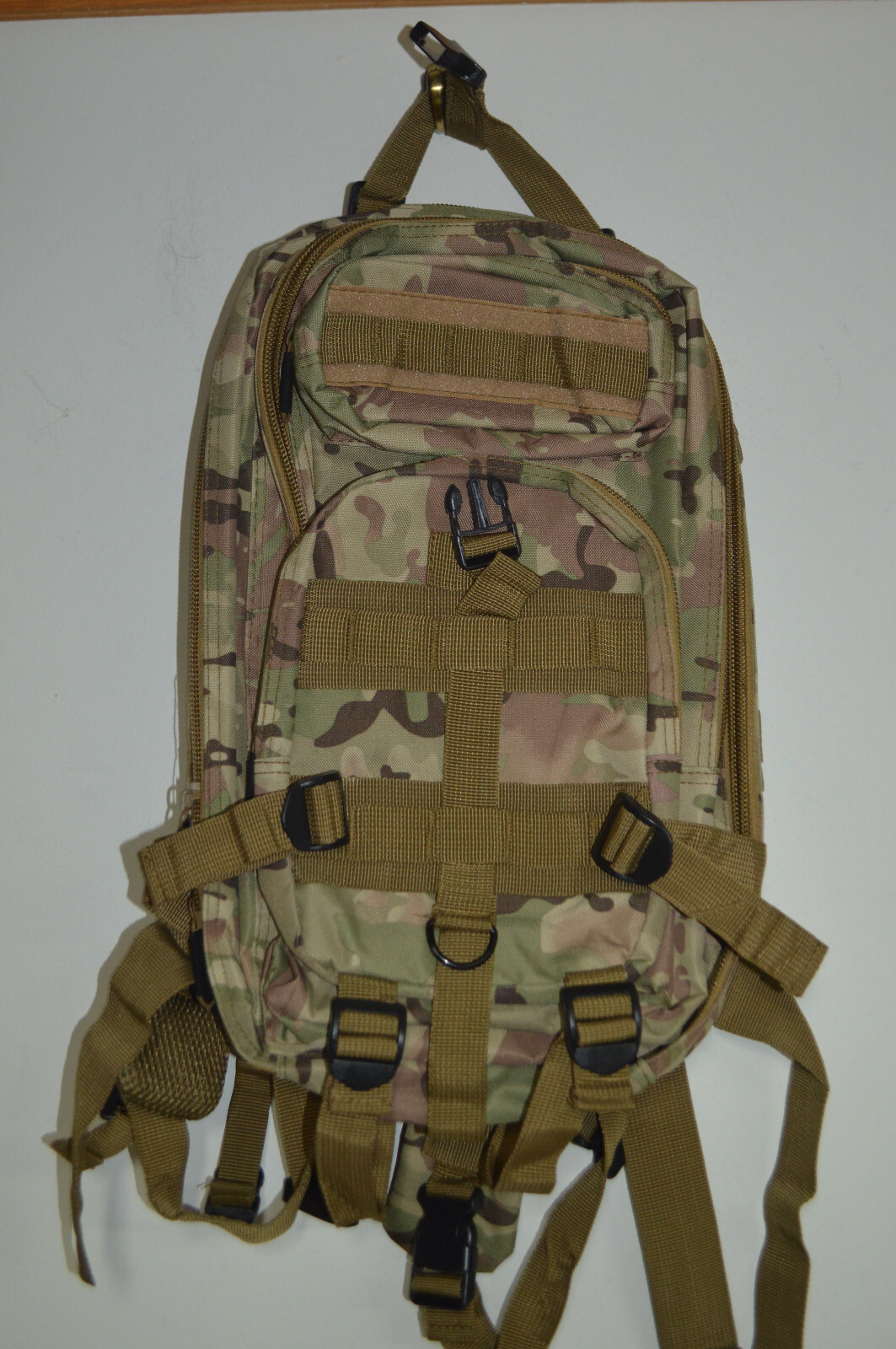 Brown Camo Backpack 4-pocket 16x11 Hiking Camping Unused