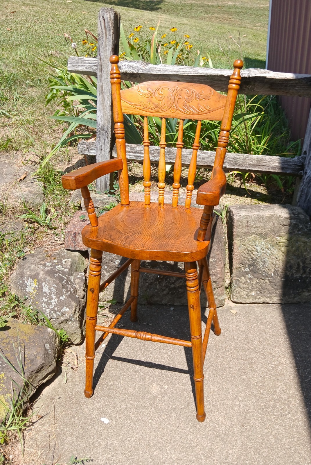 Antique Pressed Back Ash Wood Childs High Chair 1890s