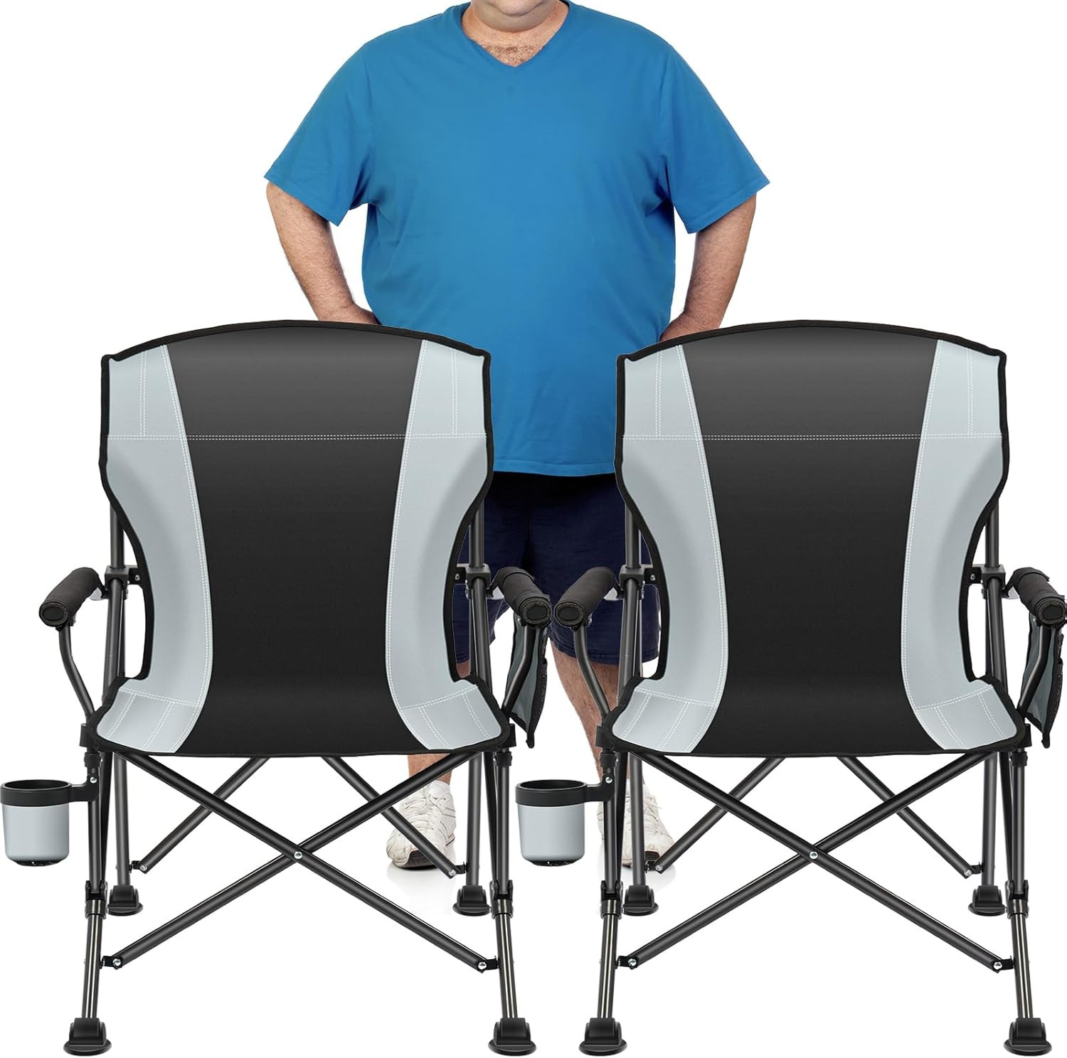2 Pack Oversized Folding Camping Chair for Adults, Supports 450 LBS Camping Chai