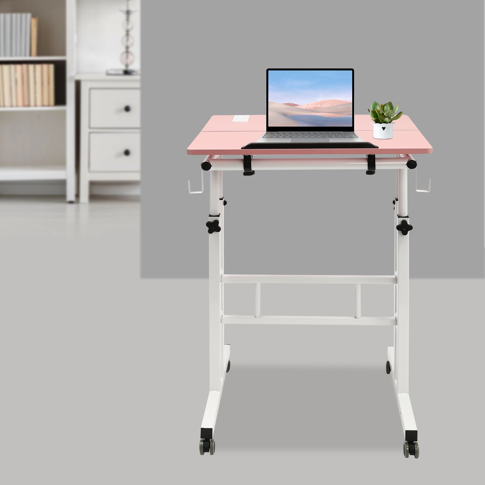 Mobile Adjustable Standing Desk with Dual Desktop for Home & Office